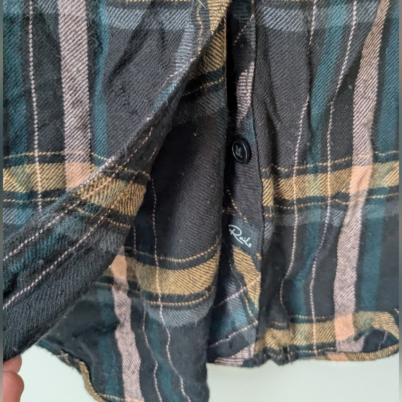 Rails Hunter Plaid Button-Down Shirt – Midnight Teal/Mustard – Size XXS - Picture 2 of 8